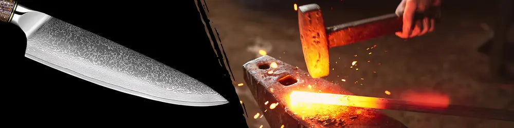 Lame du Gyuto Chef Collector forgée en 67 couches d’acier damassé pour un tranchant stable et une excellente durabilité.