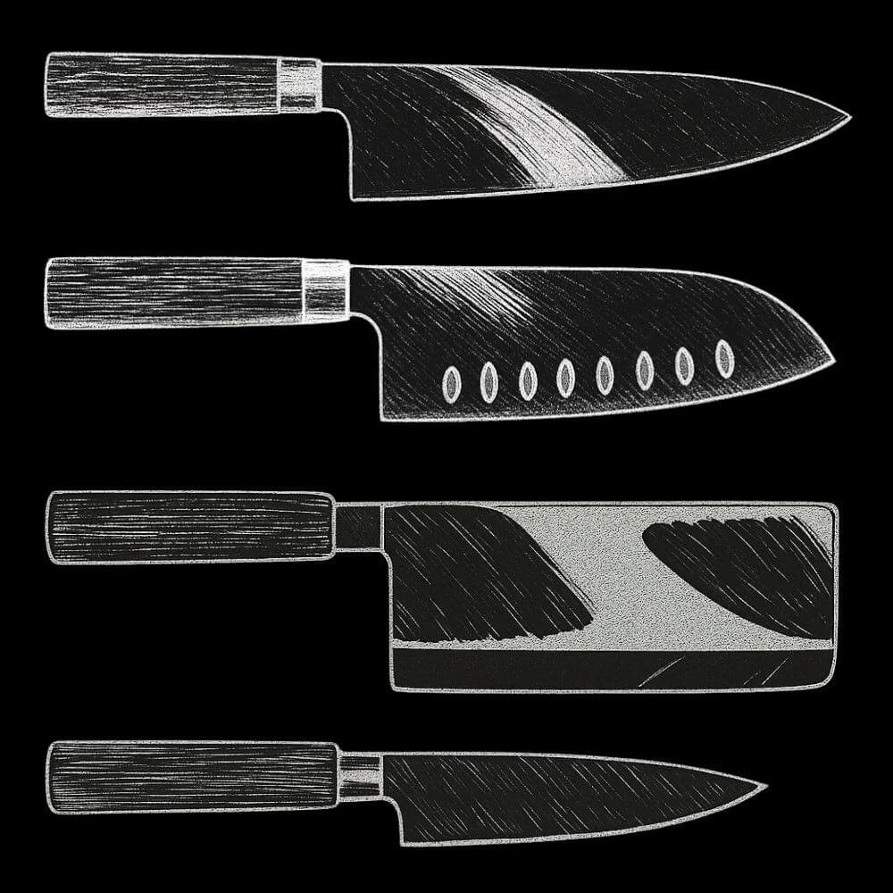 Collection couteau Japonais représentée par une illustration de différents couteaux