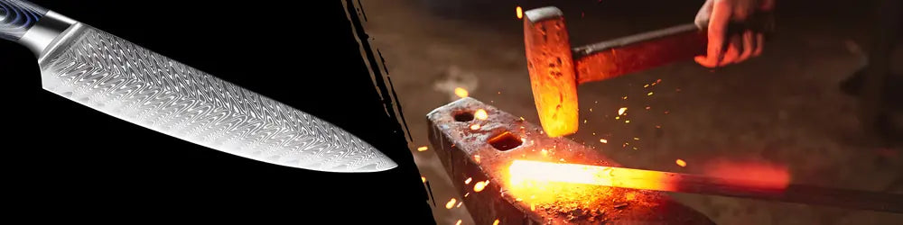 Lame du Gyuto Chef Royal forgée en 67 couches d’acier damas, conçue pour la durabilité et un tranchant constant.