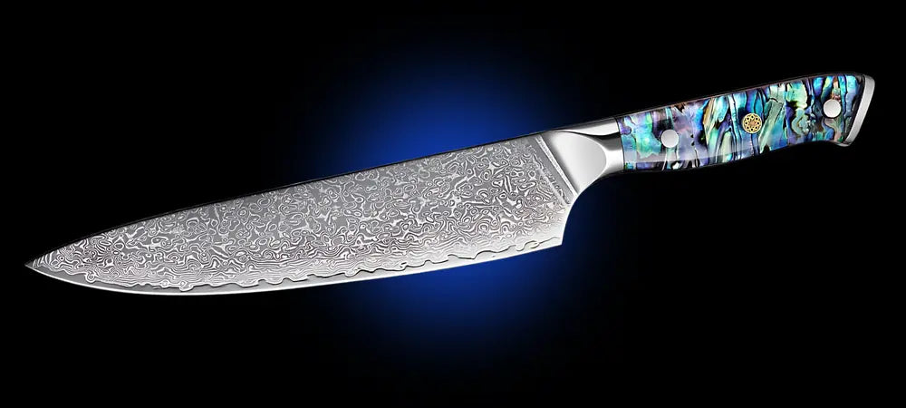 Gyuto japonais Lame Céleste avec lame damassée longue et manche G10.