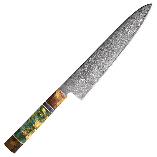 Gyuto japonais Fleur du Katana avec lame damassée 67.