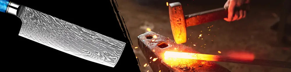 La lame damassée du Nakiri Ciel de Nara est composée de 67 couches d’acier forgées à la main pour une résistance et une beauté inégalées.