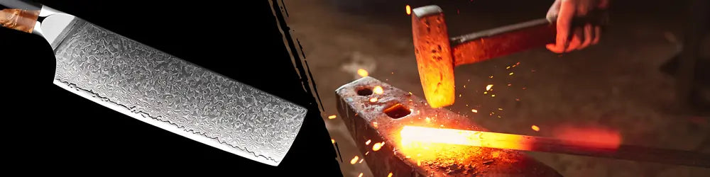 Lame damas 67 couches du Nakiri Brume de Matsu, forgée avec soin pour garantir longévité, finesse de coupe et élégance unique.