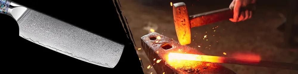 Forgée à partir de 67 couches d’acier damassé la lame du Nakiri Lame Céleste offre durabilité rigidité et un motif unique à chaque pièce.