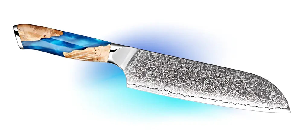 Couteau Santoku Japonais 18 cm de lame en acier damassé