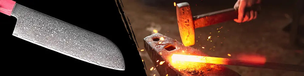 Fabrication du Couteau Santoku Japonais Damas sur une enclume.