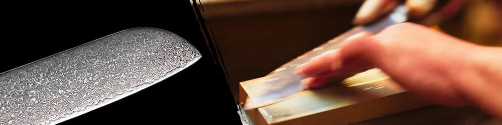 Couteau Santoku Japonais Damas fabriqué en atelier.