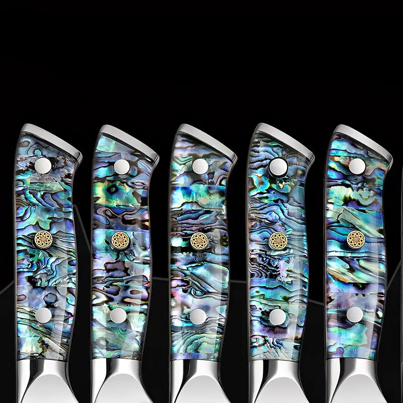 Ensemble de manches du Santoku Lame Céleste, illustrant leur unicité.