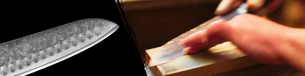Affûtage manuel sur pierre japonaise pour obtenir une finition Honbazuke à 15° sur un Santoku.